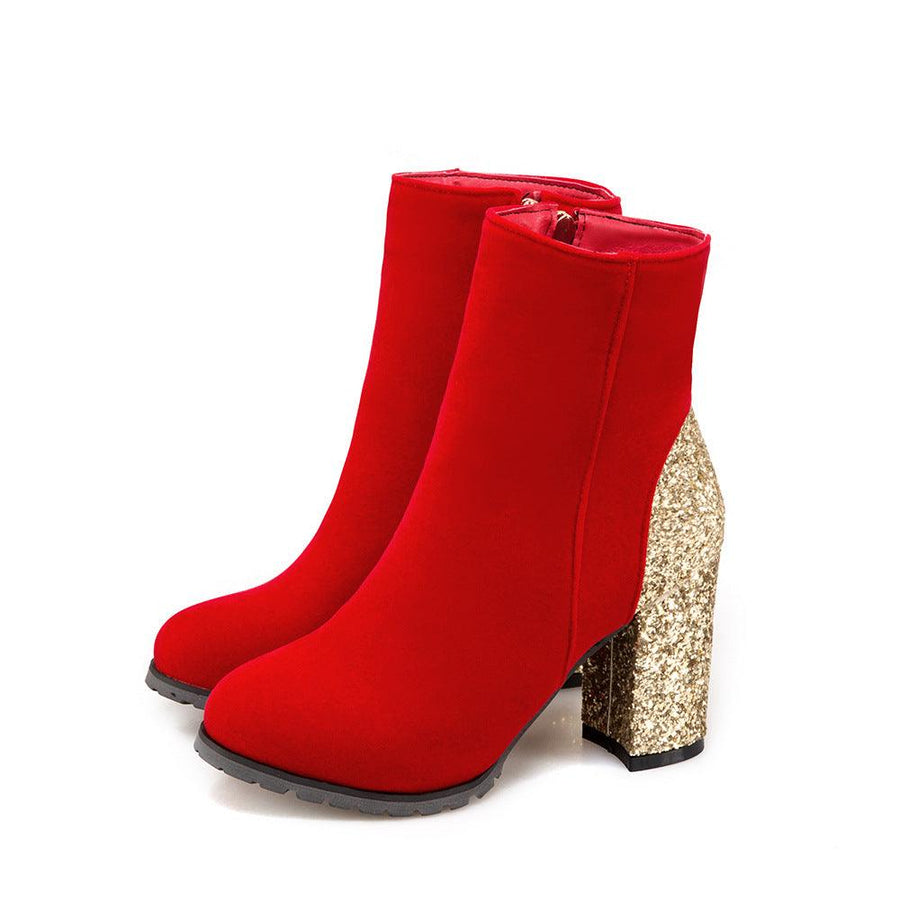Fashion Women's Sequined High Heel Ankle Boots - MRSLM