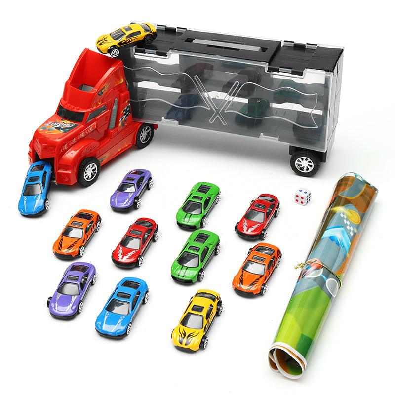 DiBang Container Truck With 12 Alloy Car Puzzle Simulation Car Model Chess Sound Toy Gift - MRSLM