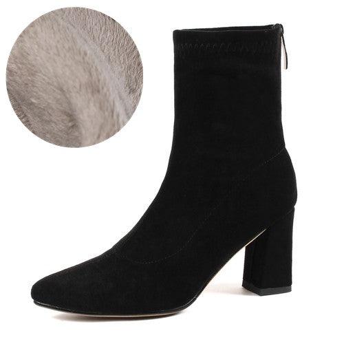 Women's Ankle Winter High-heeled Mid-tube Pointed Toe Thick-heeled Martin Boots - MRSLM