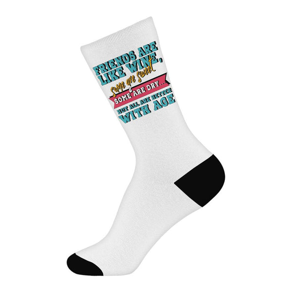 Friends and Wine Socks - Quotes Novelty Socks - Funny Crew Socks - MRSLM