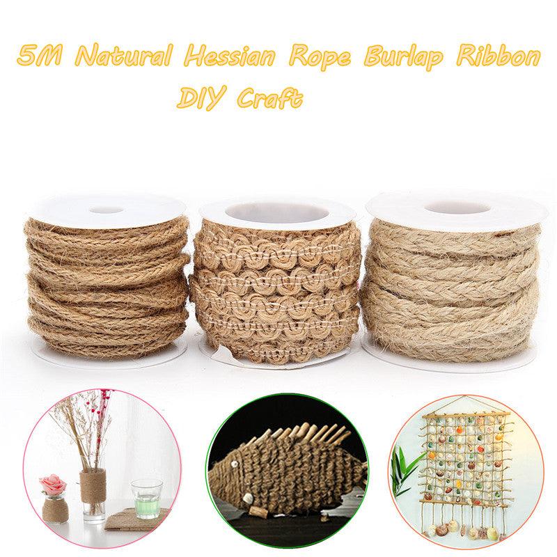 5M Natural Hessian Rope Burlap Ribbon DIY Craft Vintage Wedding Party Home Decor - MRSLM