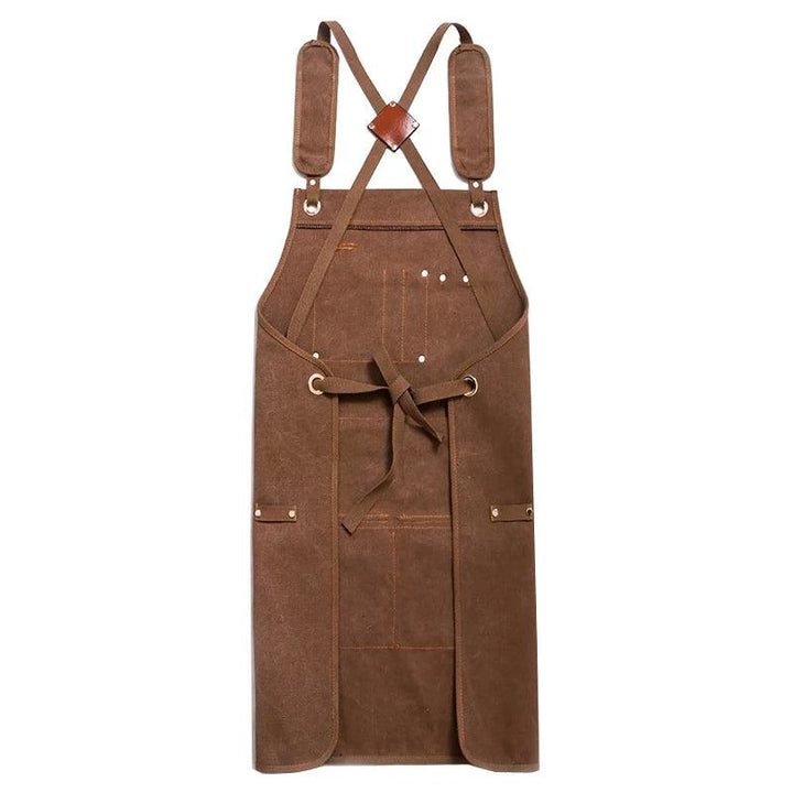 Durable Work Apron Heavy Duty Waxed Unisex Canvas Work Apron with Tool Pockets Cross-Back Straps Adjustable For Woodworking Painting - MRSLM