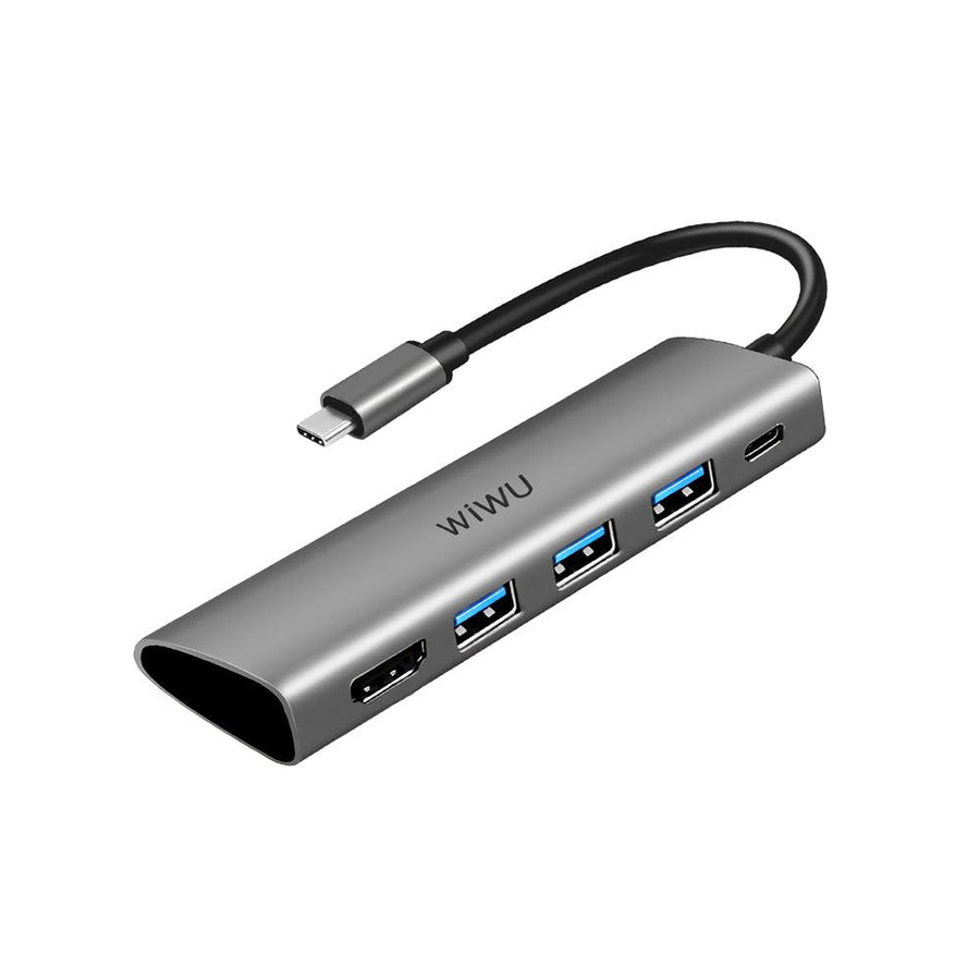 WiWU Alpha A531H 5-in-1 USB-C Hub Type-C to USB3.0 Adapter HD Converter Multi-functional Docking Station - MRSLM