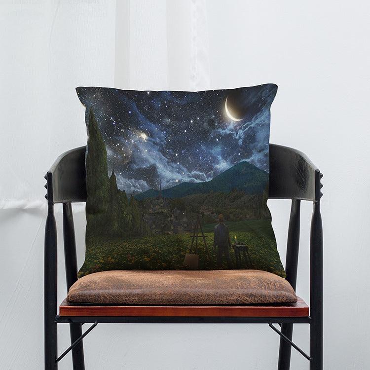 Abstract Starry Oil Painting Cotton Linen Pillow Case Waist Cushion Cover Bags Home Car Deco - MRSLM