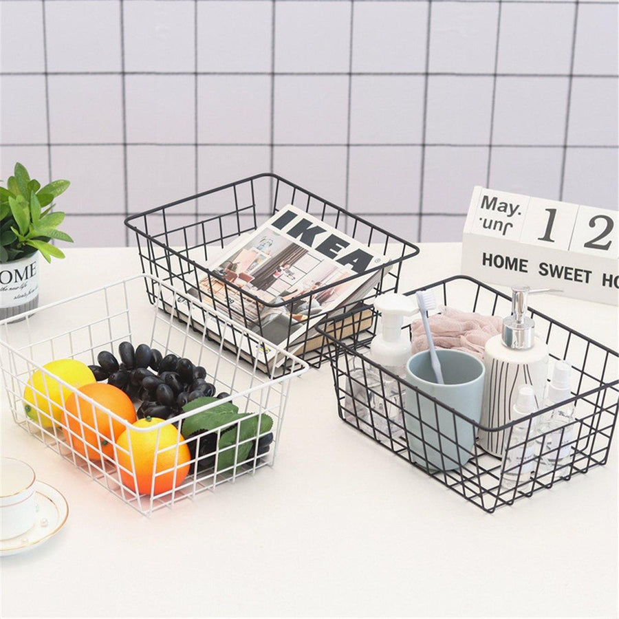 Iron Mesh Storage Baskets Organizer Box Container Bathroom Bedroom Kitchen Tray - MRSLM