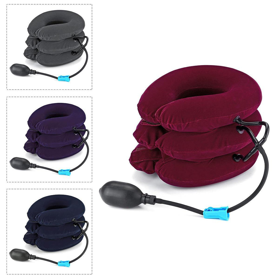 Triple Tier Air Traction Pillow Neck Brace Support Cervical Collar Therapy Massager Device Portable for Home Office Travel - MRSLM