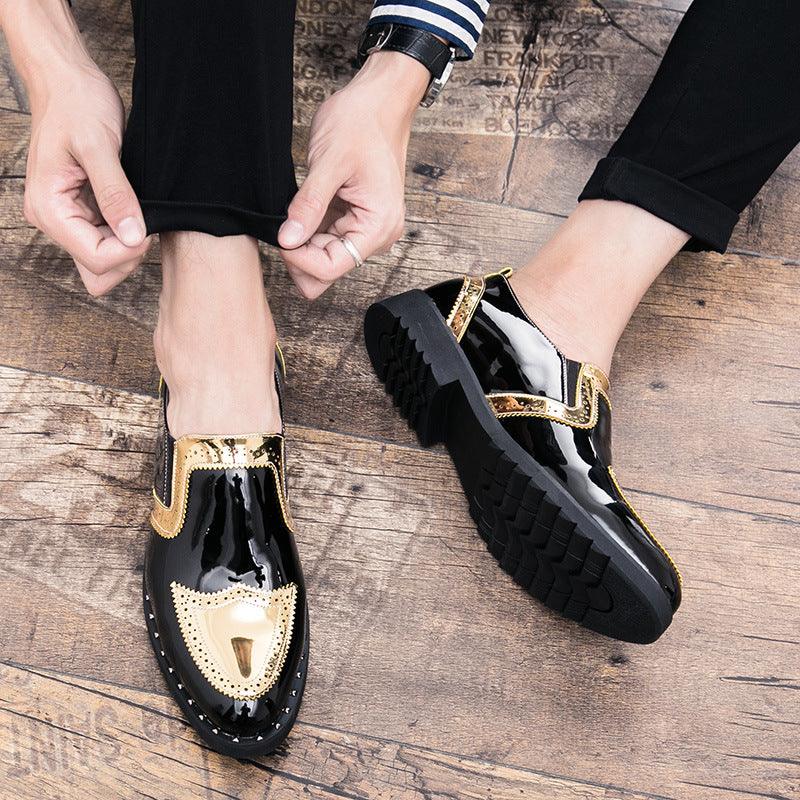 Men Casual Bright Pointed Toe British Small Leather Shoes - MRSLM