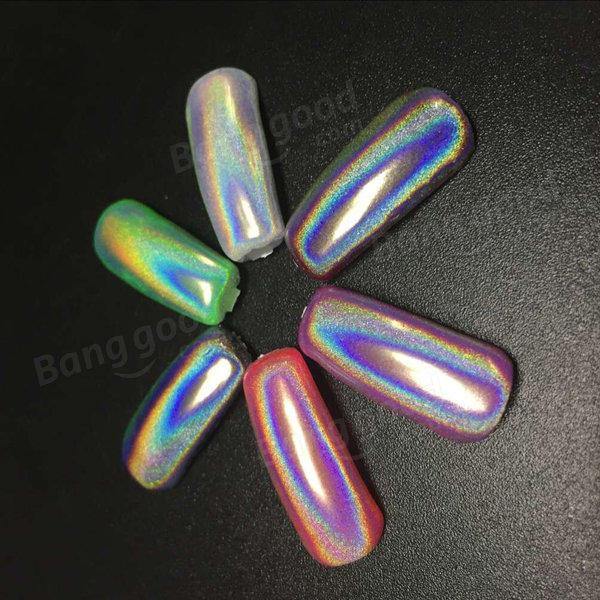 Holographic Laser Nail Art Powder Holo Effect DIY Powders Silver Pigment Hologram Rainbow - MRSLM