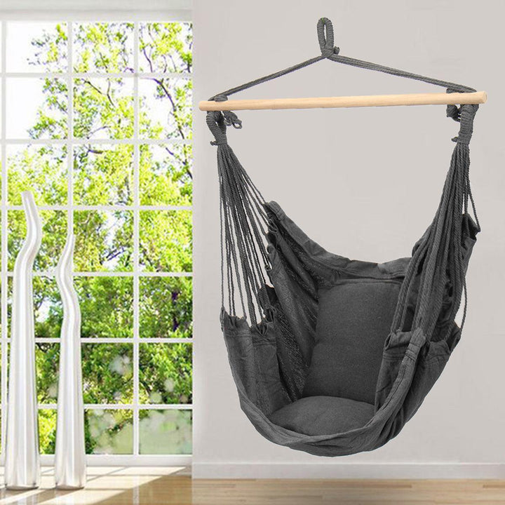 Deluxe Hanging Hammock Chair Swing INCLUDES Soft Cushions Outdoor Camping Frame - MRSLM