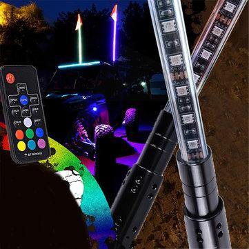 2PCS 3FT Waterproof 5050 RGB LED Whip Rigid Strip Light Beach Lamp Flag Poles For ATV UTV Road with RF Remote Control - MRSLM
