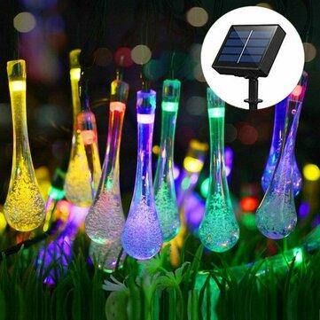 6.5M 30LED Solar Water Drop String Lights Wide Angle LED Raindrop Teardrop Outdoor Fairy String Lights for Tree,Garden,Home,Wedding,Party,Patio,Holiday Decor Multicolor/Warm White/White - MRSLM