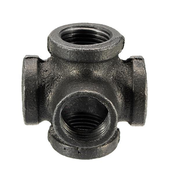 1/2" 3/4" 1" 5 Way Pipe Fitting Malleable Iron Black Outlet Cross Female Tube Connector - MRSLM