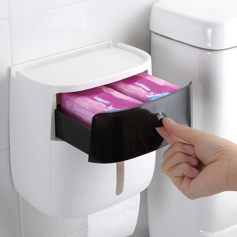 Double Layer Waterproof Wall Mount Toilet Paper Holder Shelf Toilet Paper Tray Roll Paper Tube Storage Box Tray Tissue Box - MRSLM