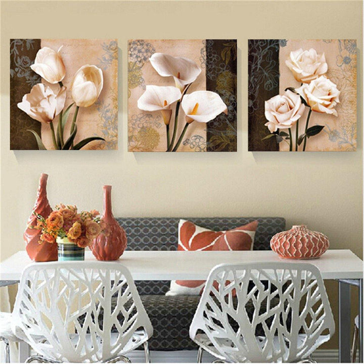 3Pcs Orchid Rose Flower Combination Painting On Canvas Frameless Drawing Home Wall Decor Paper Art (S) - MRSLM