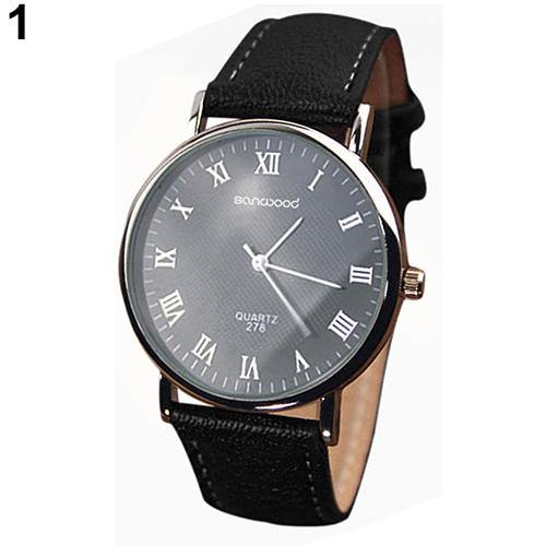Men's Roman Numerals Dial Faux Leather Band Quartz Analog Business Wrist Watch - MRSLM