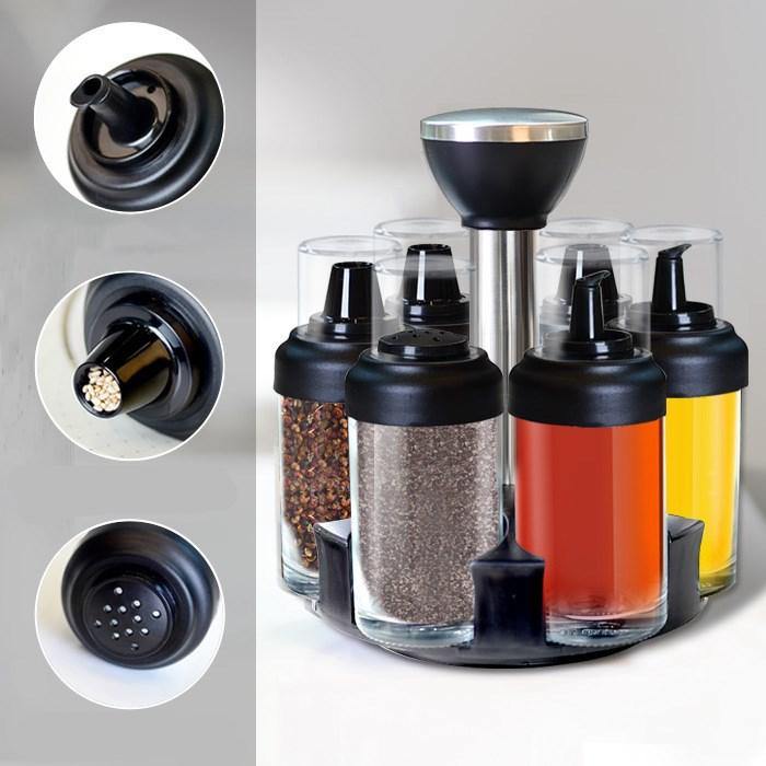 Anti-leakage Oil Bottle Pot Glass Vinegar Seasoning Salt Shaker Seasoning Bottle Pot Rotating Seasoning Box Set Kitchen Supplies - MRSLM