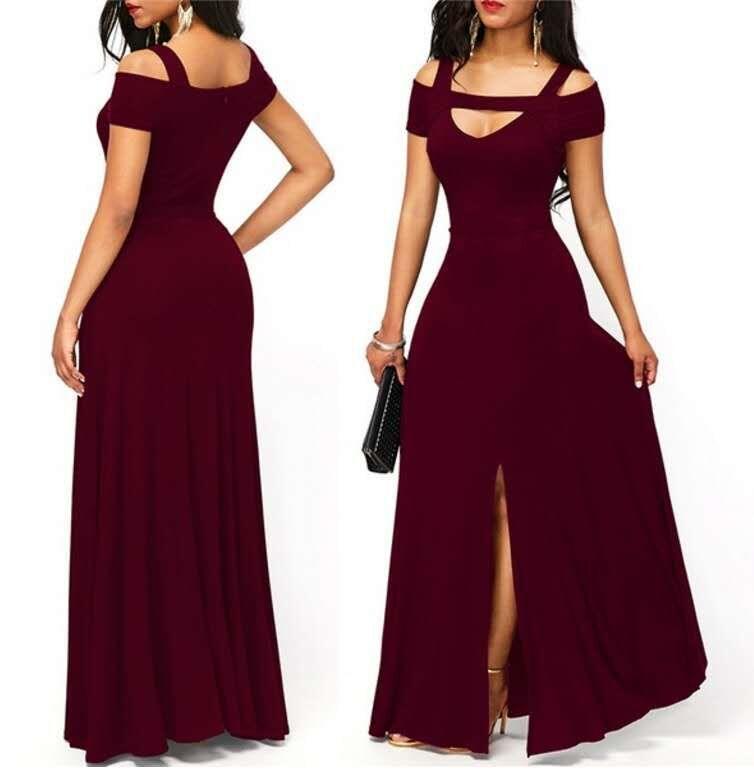 v-neck off-the-shoulder split long skirt, view 2 - MRSLM