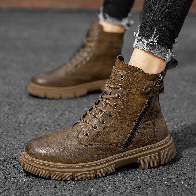 Wear-resistant High-top Zipper Casual Leather Shoes - MRSLM