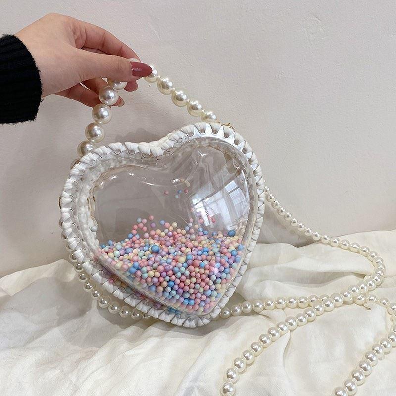 Transparent pearl beaded messenger bag, view 5 - MRSLM