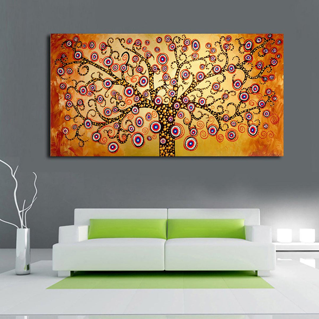 1pcs Canvas Oil Painting Wall Decor Yellow Abstract Tree Wall Hanging Decorative Art Pictures Frameless for Home Office - MRSLM