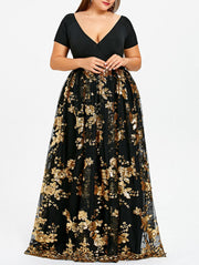 large size collar short sleeve flower sequins, view 4 - MRSLM