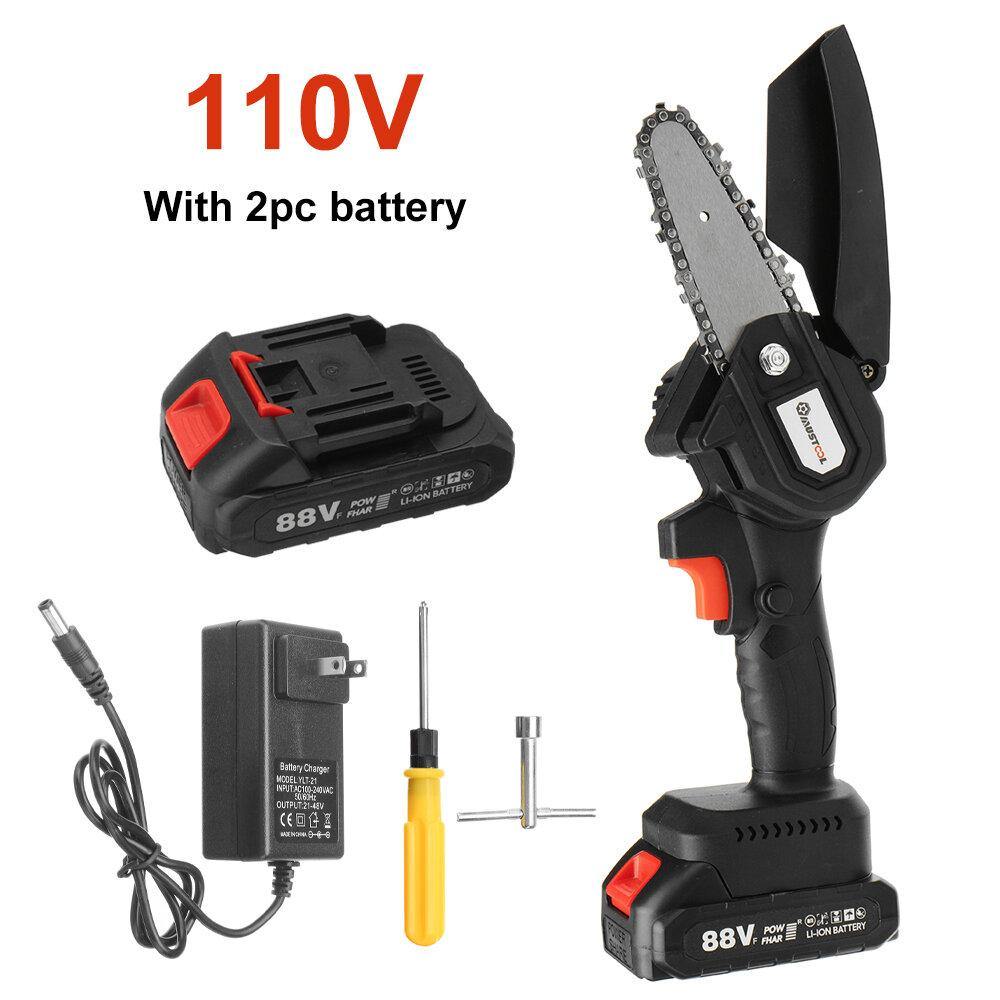 110/220V Guide Plate Length 4 Inch Rechargeable Electric Chain Saw Cordless Portable Woodworking Wood Cutter - MRSLM