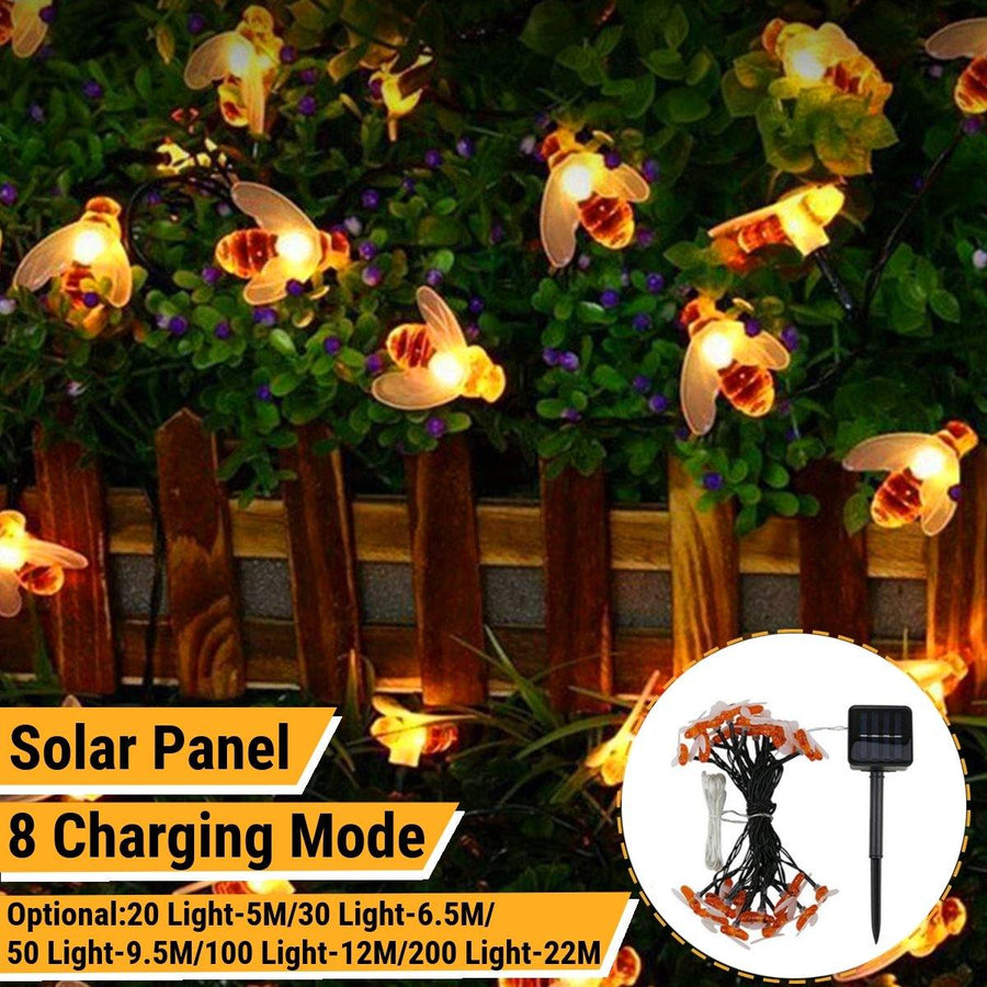 5M/6.5M/9.5M/12M/22M LED Solar Powered Bee String Light Outdoor Party Fairy Lamp Patio Garden Yard Decor - MRSLM