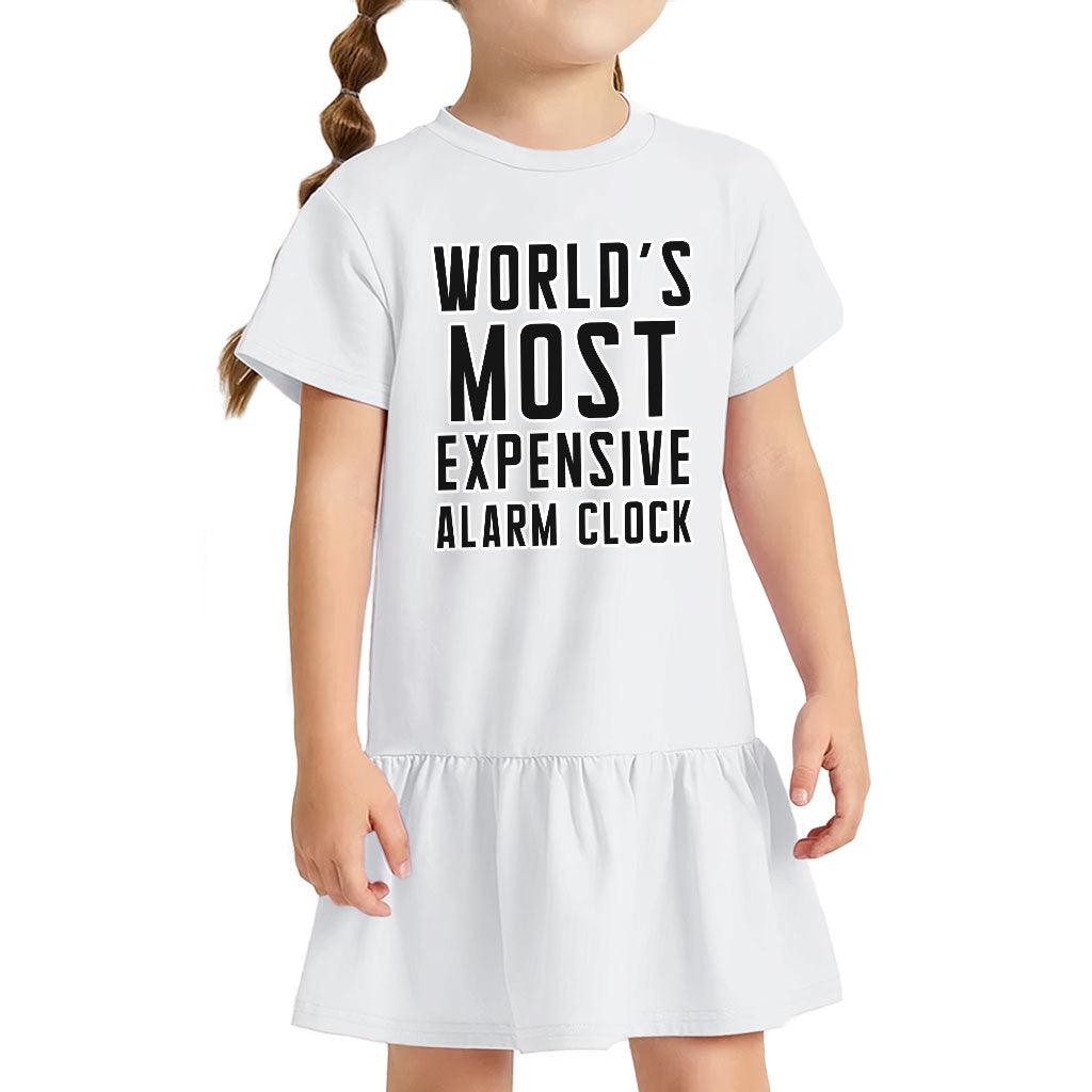 Expensive Alarm Clock Toddler Rib Dress - Best Design Girls' Dress - Trendy Toddler Dress - MRSLM