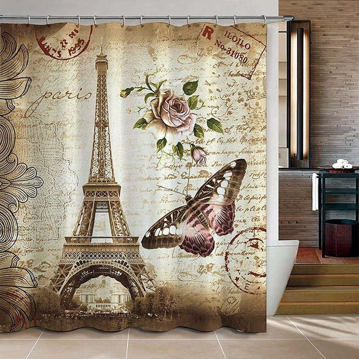 180x200cm Paris Bathroom Shower Curtains Eiffel Tower Waterproof Fabric & Hooks - MRSLM