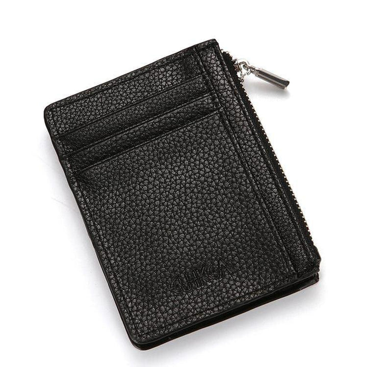 Men Anti-Theft RFID Blocking Wallet Thin Faux Leather Zipper Wallet Purse Coin Bag - MRSLM
