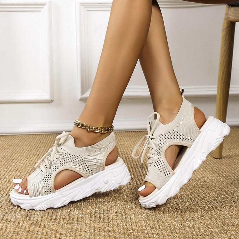 Thick-bottomed Mesh Soft-sole Fashion Casual Women's Shoes Flat Hollow - MRSLM