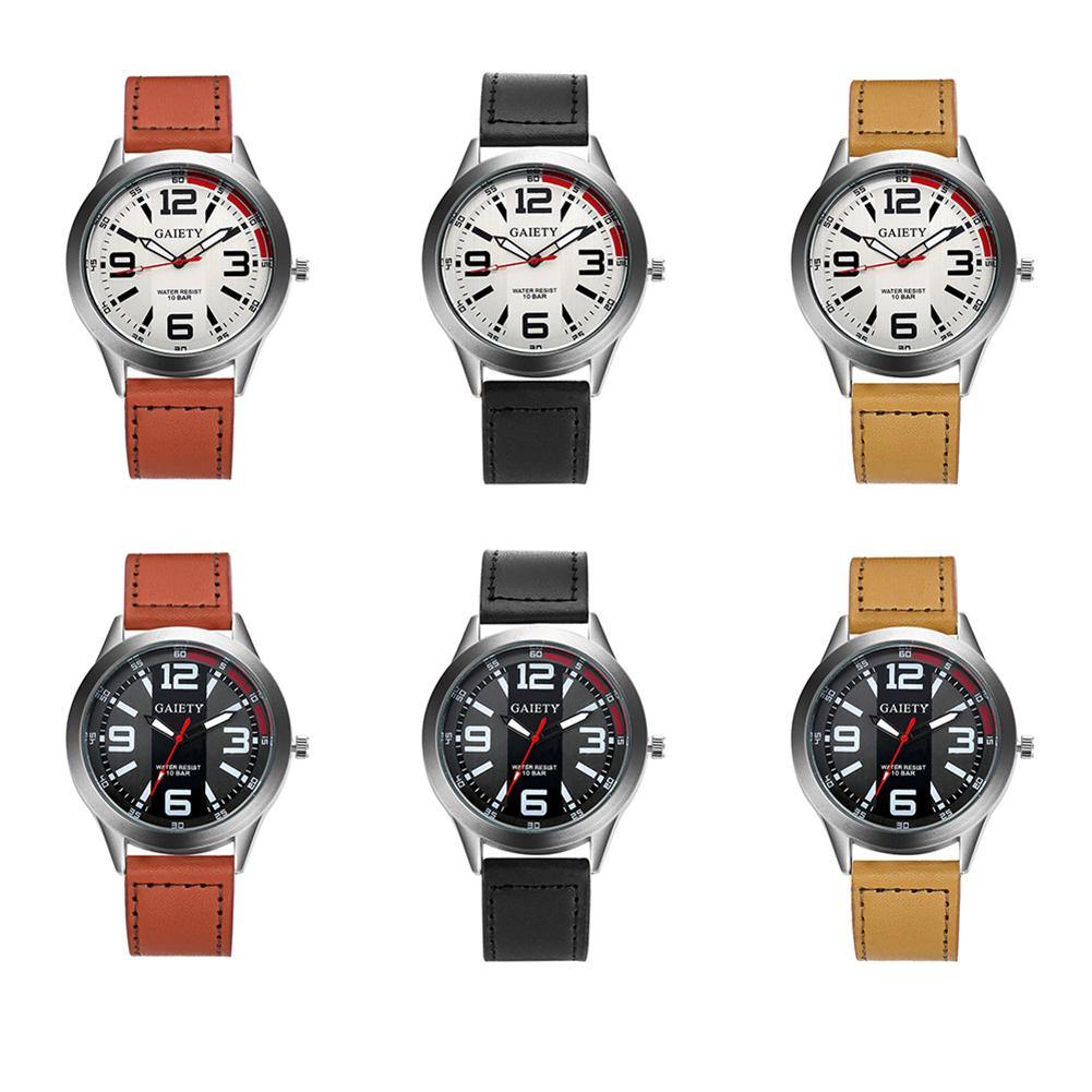 Men Fashion Cool Round Dial Faux Leather Strap Analog Quartz Wrist Watch - MRSLM