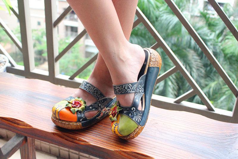 2021 new summer cattle leather thick bottom flat sandals slippers wholesale candy color national Home Furnishing Ms. - MRSLM