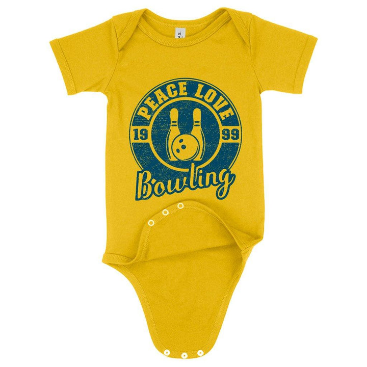 Baby Jersey Peace Love Bowling Onesie - Bowling Onesie Design - Bowling Themed Onesies - MRSLM