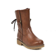 Women's lace-up round toe square heel boots, view 2 - MRSLM