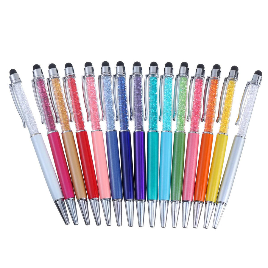 12pcs Crystal Stylus Ink Ballpoint Pen 2-in-1 Bling Glitter Ultra-thin Ballpoint Pen for Touch Screens Tablet Office School - MRSLM