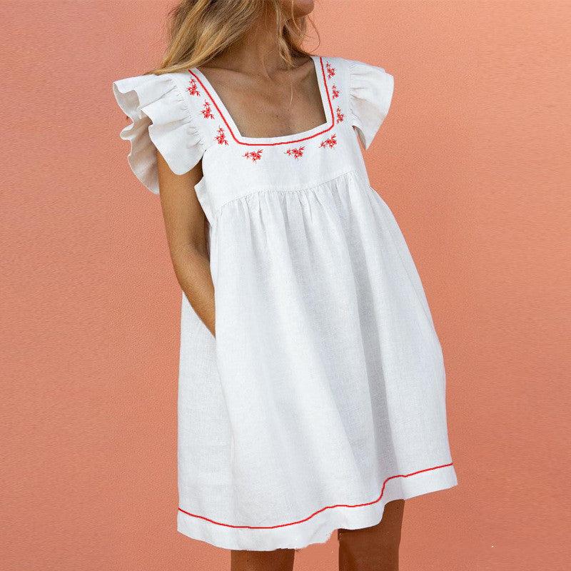 Flirty Ruffled Mini Dress with Square Neckline - MRSLM