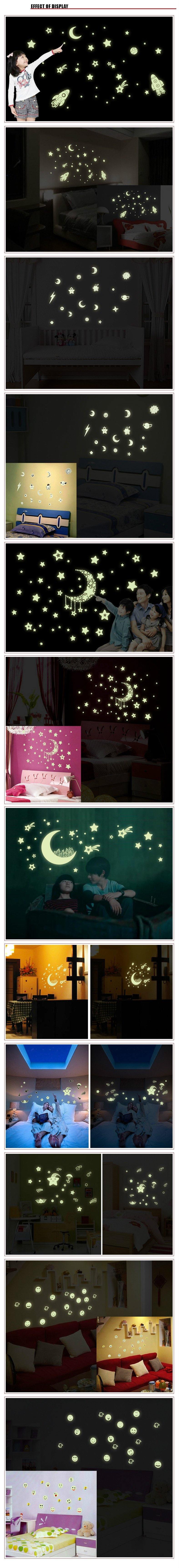 Hot Sale Various Amazing Glow in Dark Luminous Cartoon Moon Star Nursery Baby Room Home Decor Wall S - MRSLM