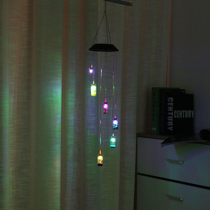 Solar Powered LED Wishing Bottle Wind Chime Hanging Light Color Changing Lamp Garden Decor Room - MRSLM
