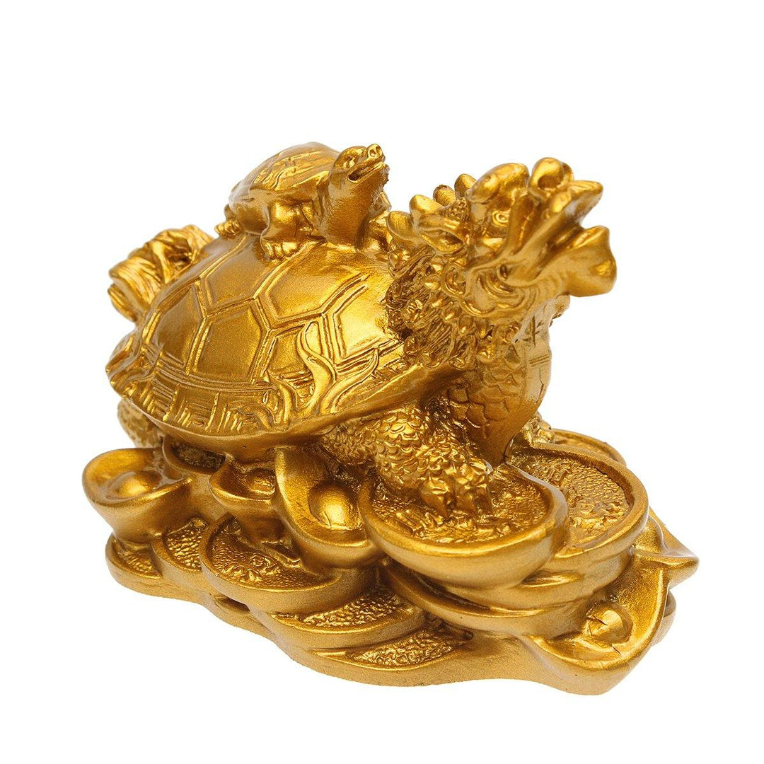 Resin Statue Decoration Feng Shui Dragon Turtle Tortoise Gold Coin Money Wealth Figurine - MRSLM