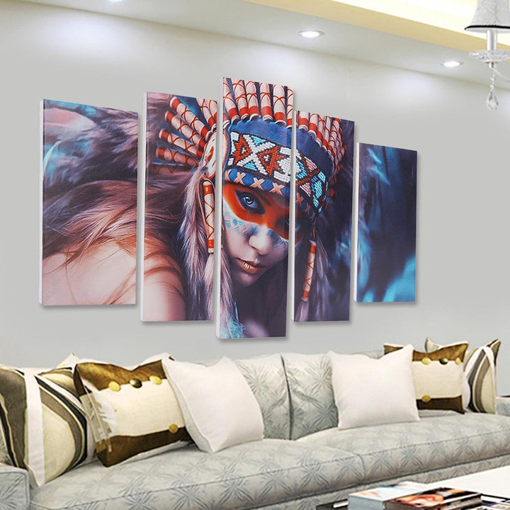 5Pcs Indian Girl Canvas Print Paintings Wall Decorative Print Art Pictures Framed/Frameless Wall Hanging Decorations for Home Office - MRSLM