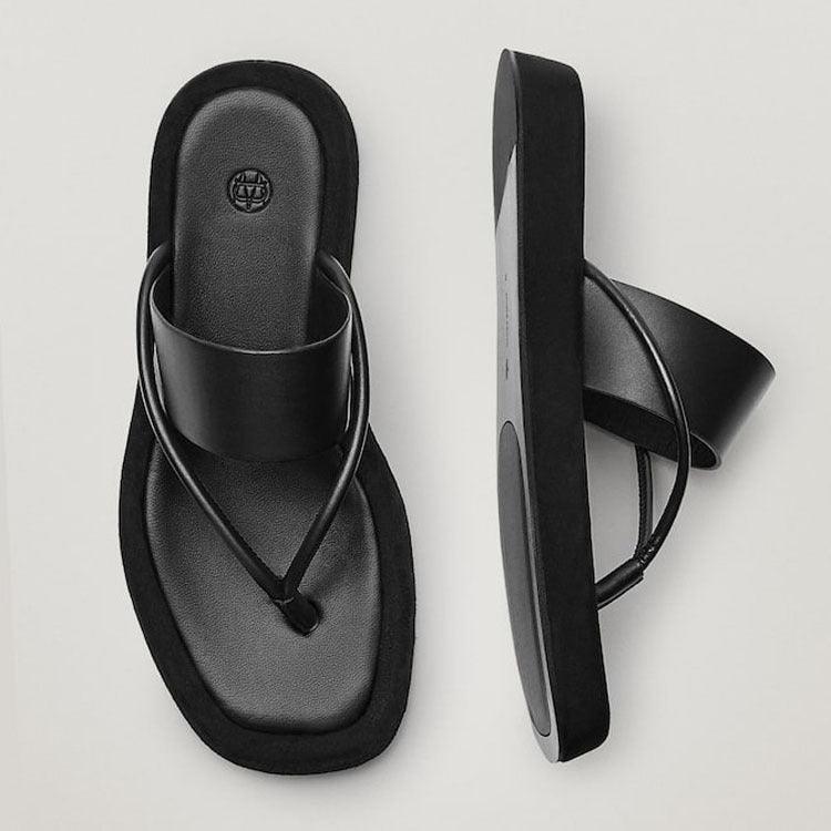 Women's Shoes Cowhide Flip Flops Platform Sandals And Slippers Casual Herringbone Slippers - MRSLM