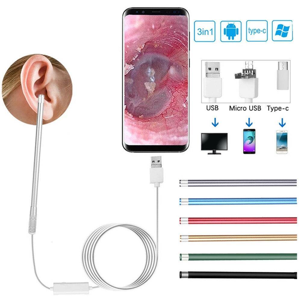 Ear Cleaning Endoscope 3 in 1 Visual Ear Spoon Multifunctional Earpick 5.5mm HD Camera Ear Mouth Nose Otoscope for Android PC - MRSLM