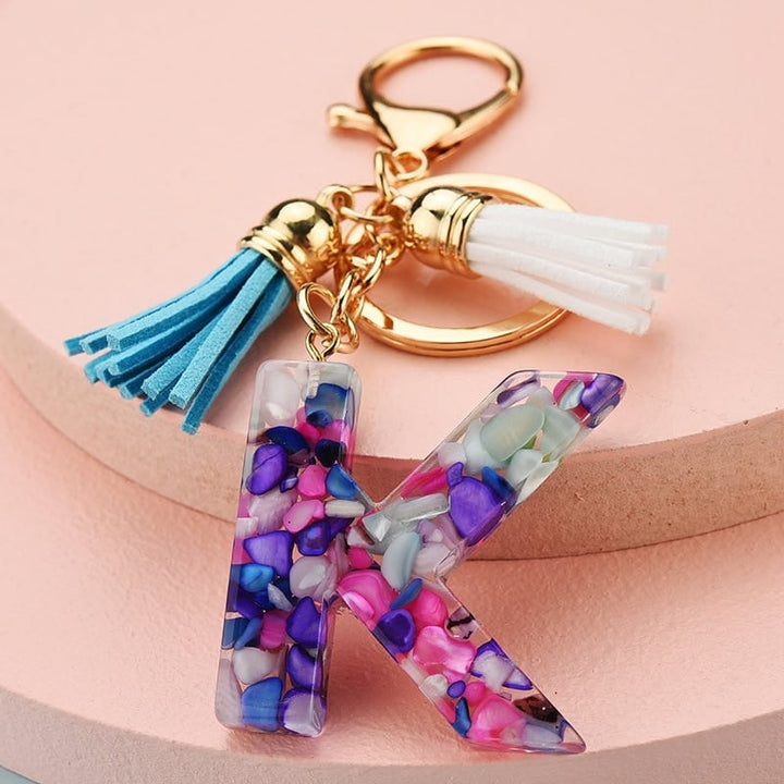 Colorful Resin Letter Key Ring with Tassel