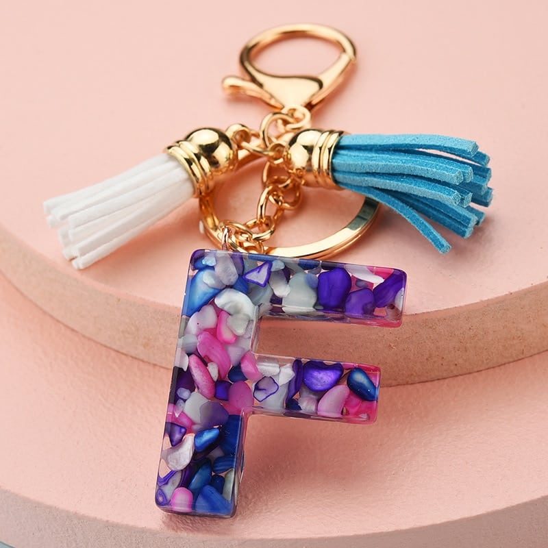 Colorful Resin Letter Key Ring with Tassel