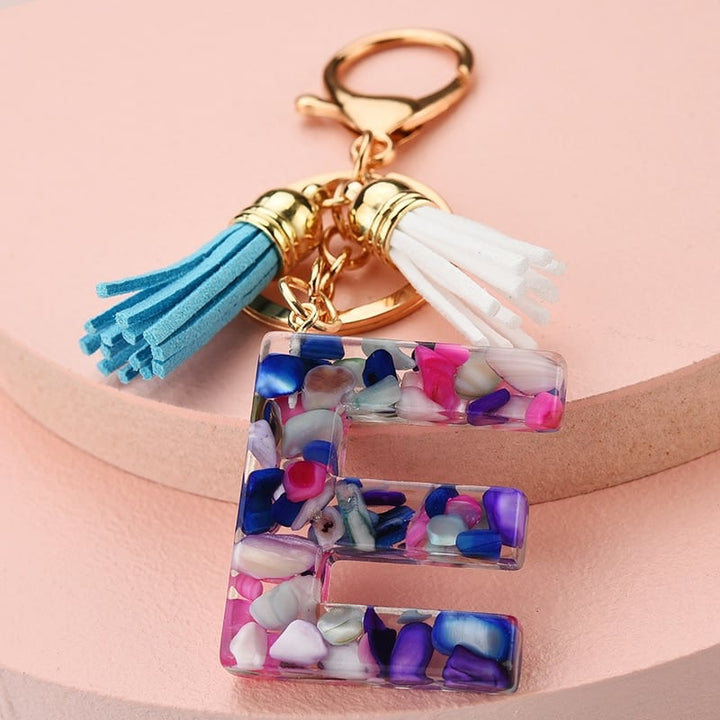 Colorful Resin Letter Key Ring with Tassel