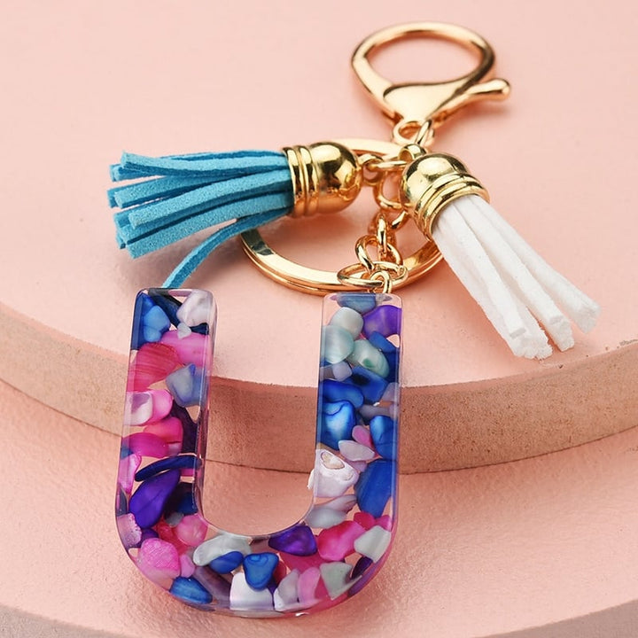 Colorful Resin Letter Key Ring with Tassel