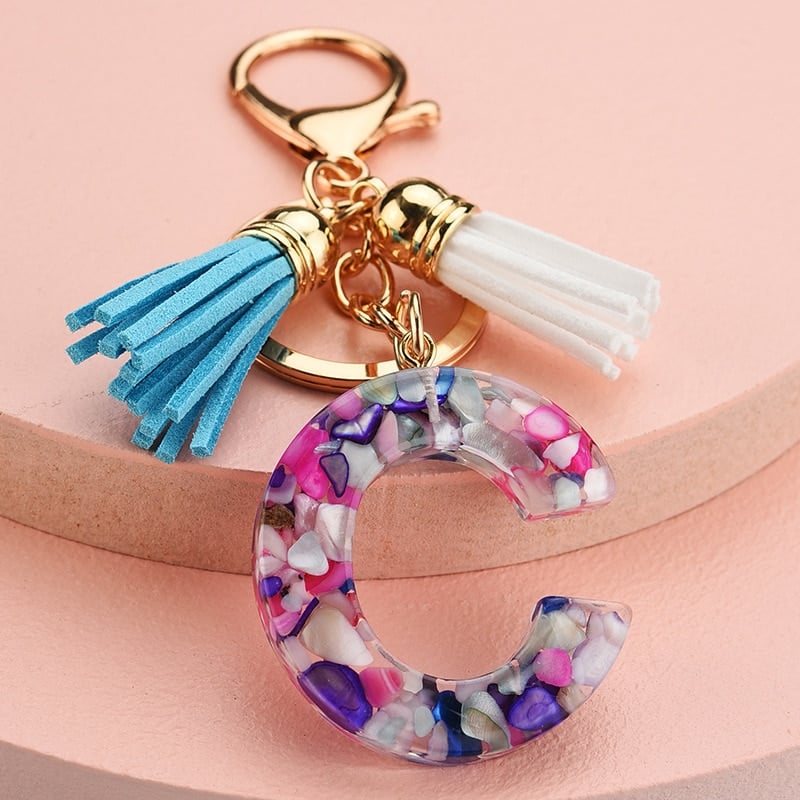 Colorful Resin Letter Key Ring with Tassel