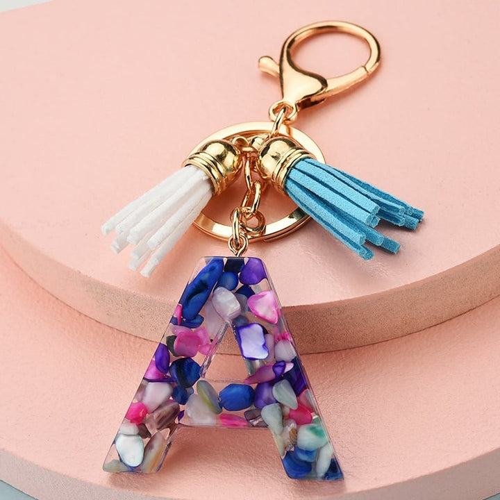 Colorful Resin Letter Key Ring with Tassel