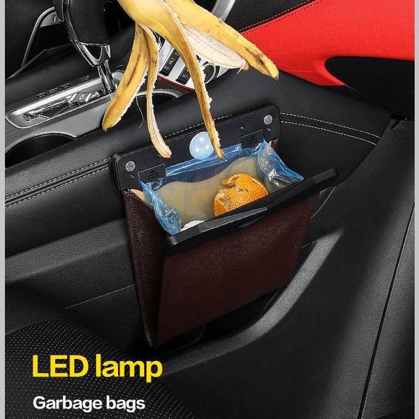 LED Car Trash Can Organizer Garbage Holder Automobiles Storage Bag Accessories Auto Door Seat Back Visor Trash Bin Paper Dustbin - MRSLM